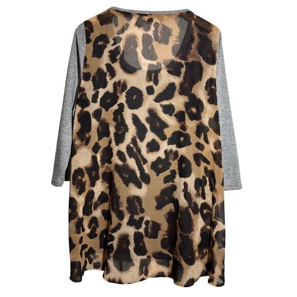 Soft Surroundings Women L Leopard Print Sheer Back 3/4 Sleeve Tunic Top Chic - Picture 8 of 8